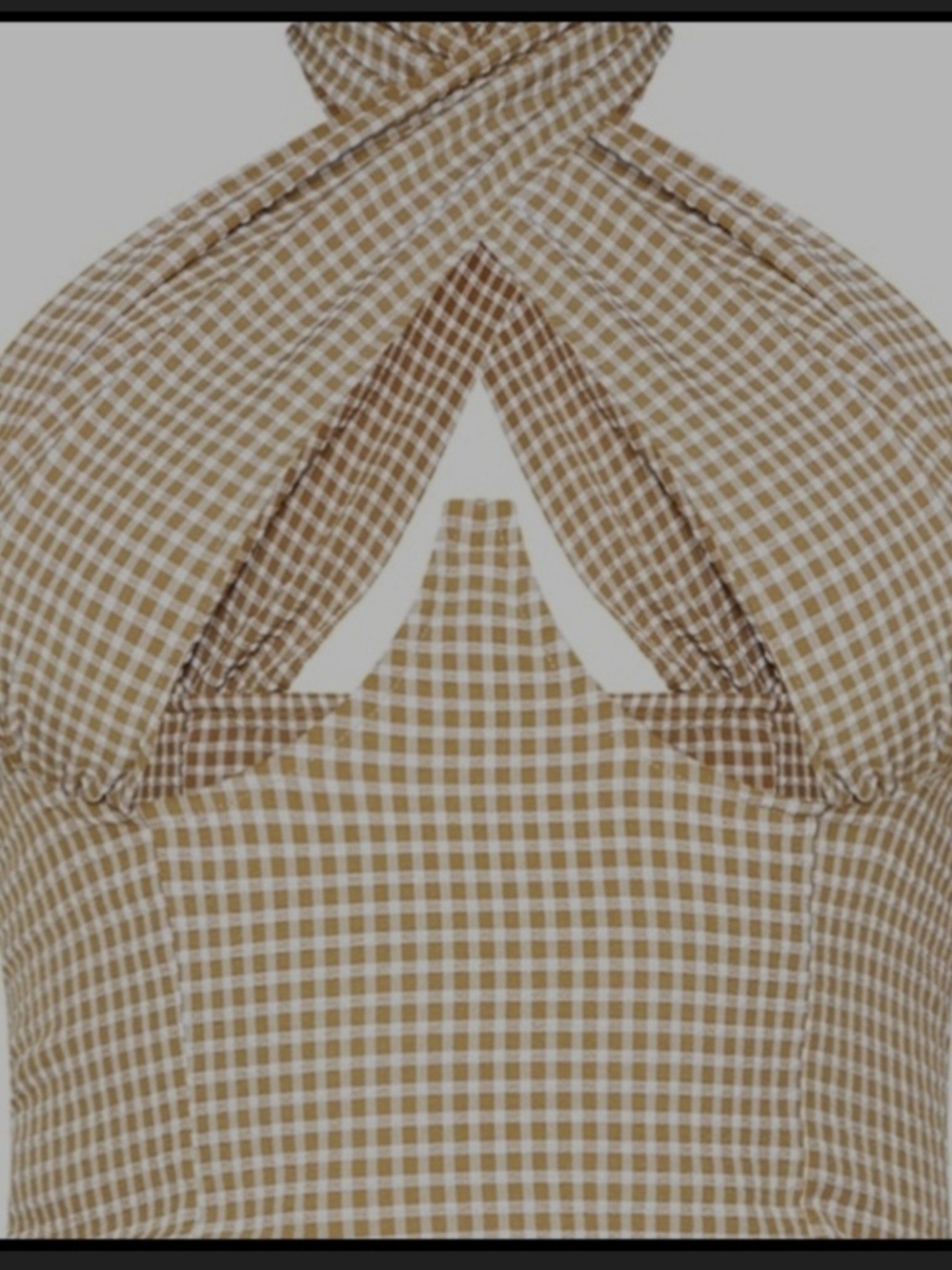 Prettylittlething Brown Gingham Check Cross Over Zip Crop Top - NWT